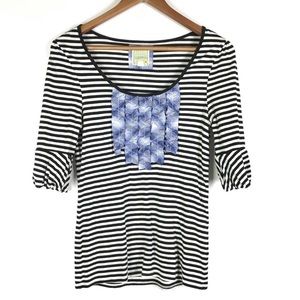Anthropologie Little Yellow Button Striped Top